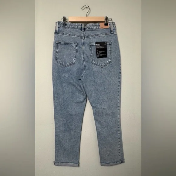 PAIGE Women's High Rise Brigitte Raw Hem Jeans – Tailored Boyfriend Fit With Cuffed Hem, Denim Staple
